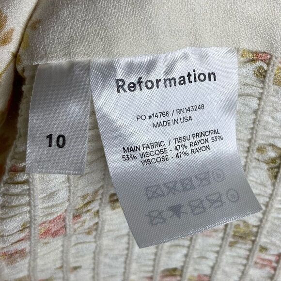 Reformation Georgia Cream Top Blouse Floral Size 10 - Picture 7 of 8